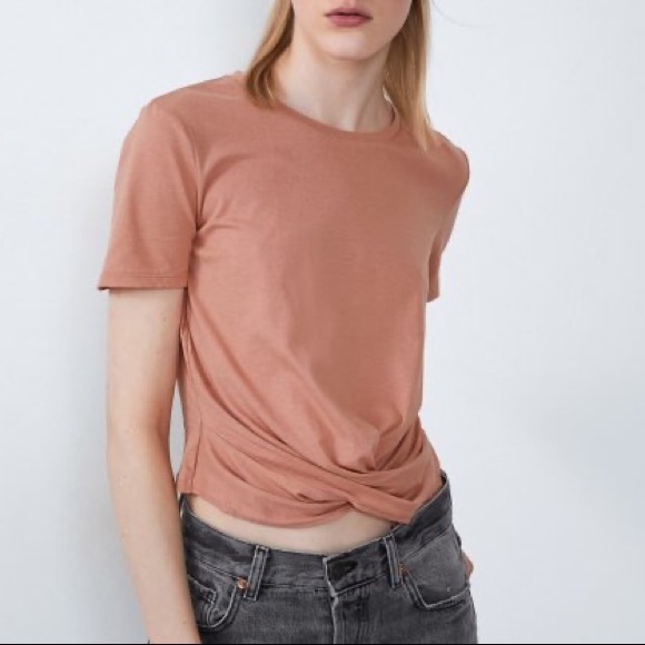 Zara Cropped Twist Front Tee Nwt 